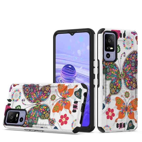 For TCL 40 NXTPaper Lining Hybrid Cover Phone Case + Tempered Glass - Colorful Butterfly