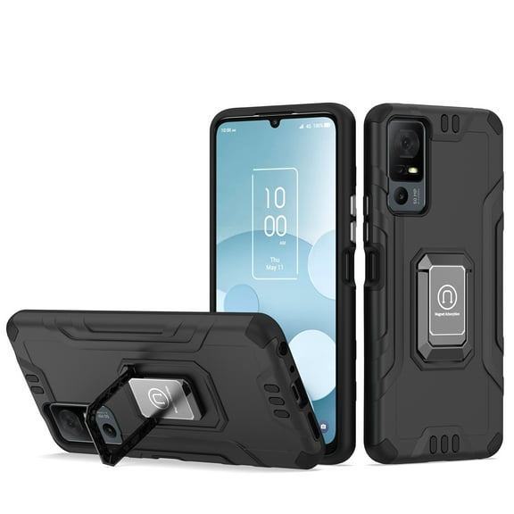 For TCL 40 XL Tough Metallic Hybrid Premium Ring Kicstand Military Grade, Heavy Duty Shockproof Rugged Protective Cover ,Xpm Phone Case [ Black ]