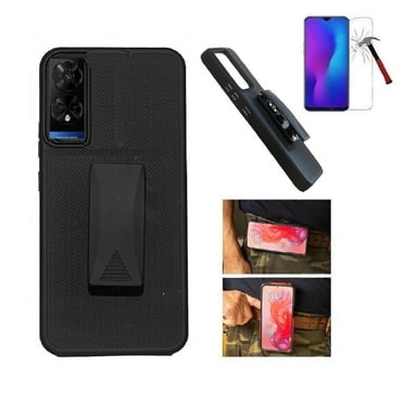 For TCL 50 XE 5G / 50 XE NXTPAPER 5G Case, Dual Layer Shockproof 360-Degree Rotating Belt Clip Case Cover with Kickstand + Tempered Glass (Black)