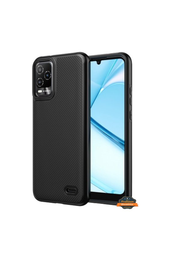 For TCL 50 XE 5G Dual Layer Slim & Tough Hybrid Shockproof Heavy Duty TPU Matte with Textured Rugged Shell Protection Phone Case Cover by Xpression - Black
