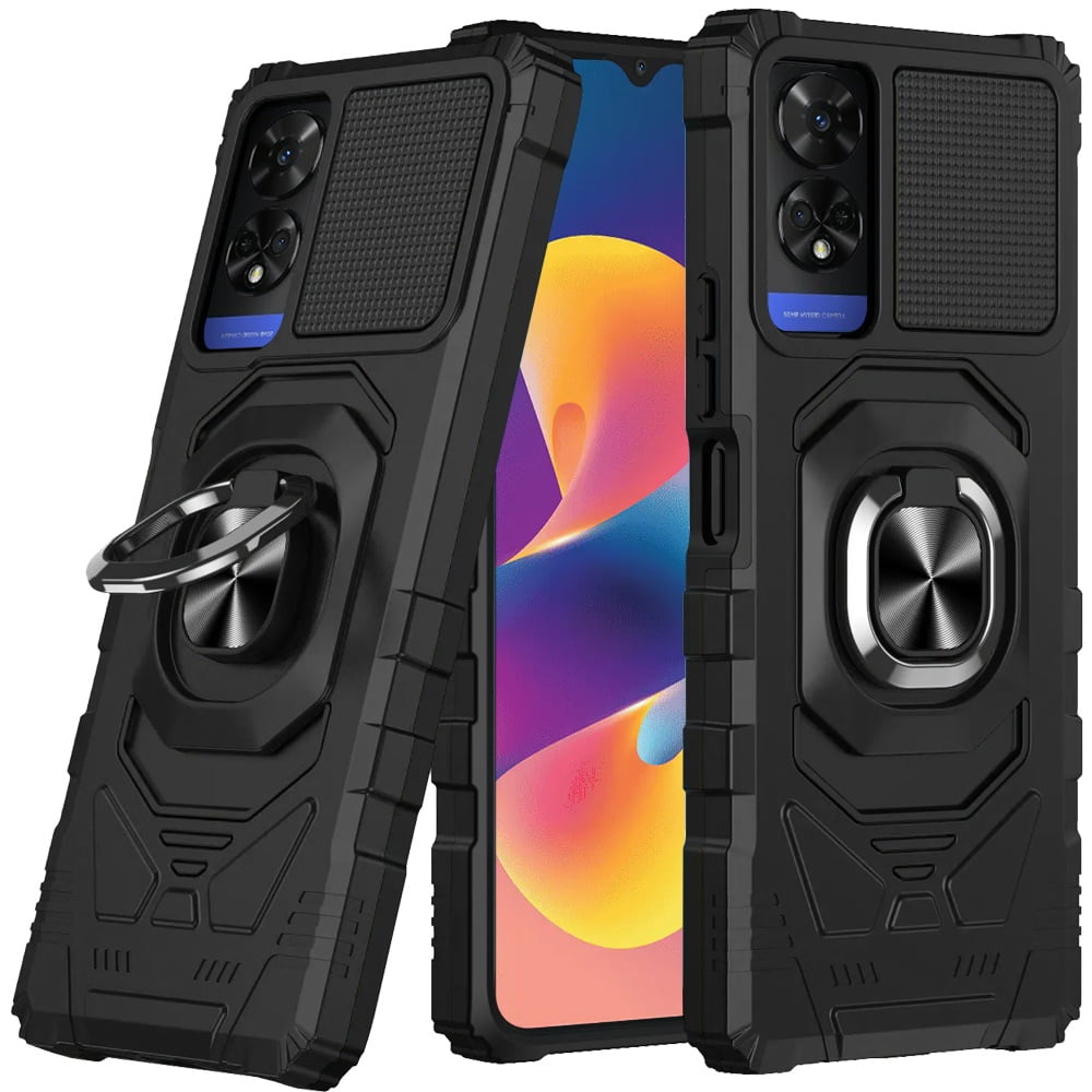 For TCL 50 XE 5G Hybrid Dual Layer with 360° Rotate Magnetic Ring Stand Holder Kickstand TPU Rugged PC Shockproof Cover ,Xpm Phone Case [ Black ]