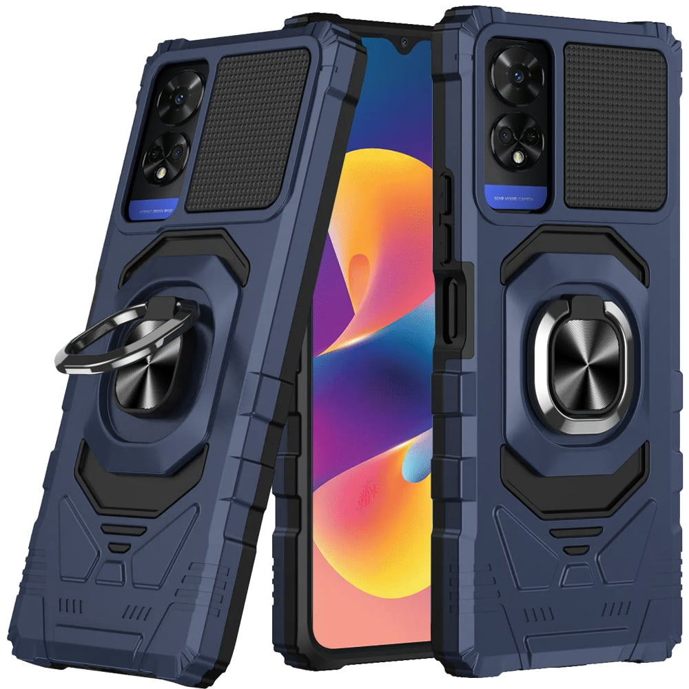 For TCL 50 XE 5G Hybrid Dual Layer with 360° Rotate Magnetic Ring Stand Holder Kickstand TPU Rugged PC Shockproof Cover ,Xpm Phone Case [ Blue ]