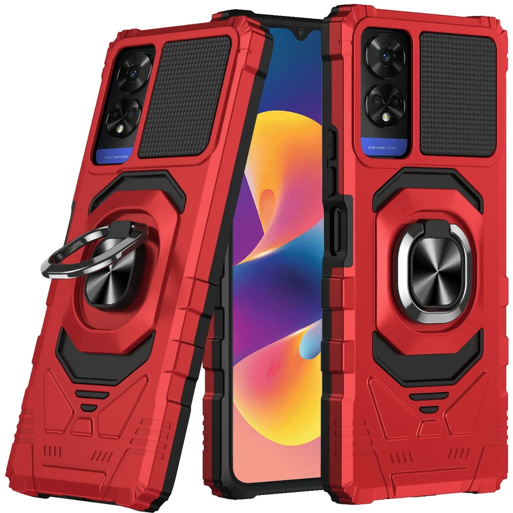 For TCL 50 XE 5G Hybrid Dual Layer with 360° Rotate Magnetic Ring Stand Holder Kickstand TPU Rugged PC Shockproof Cover ,Xpm Phone Case [ Red ]
