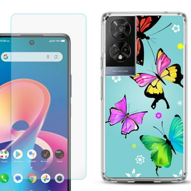 For TCL 50 XE 5G Phone Case Cover, Shockproof Bumper Hybrid Case with Tempered Glass Screen Protector, by OneToughShield - Butterfly