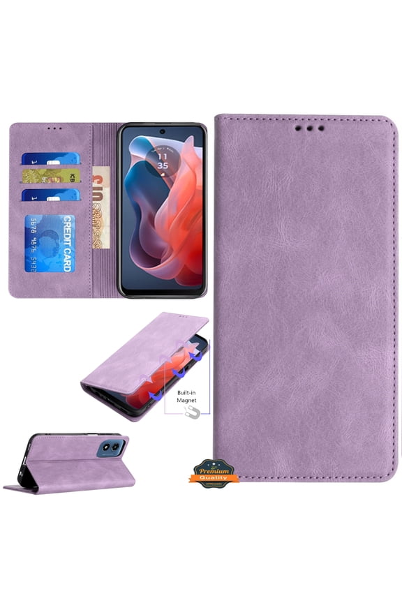 For TCL 50 XL 5G Wallet Pouch with Credit Card Holder Flip Card Slots, Kickstand and Magnetic Closure PU Vegan Leather Phone Case Cover by Xpression - Purple