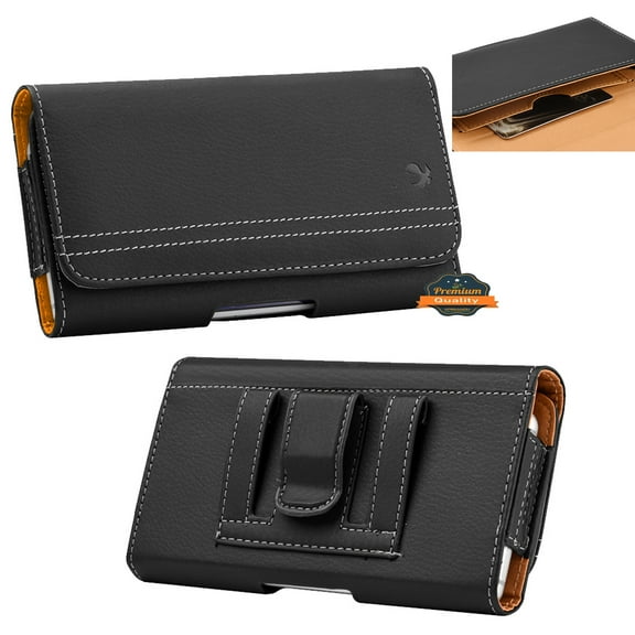 For TCL A3 /TCL A3X Horizontal Universal Carry Pouch Cell Phone Case PU Leather Holster Belt Clip Loop Card Slot & Magnetic Closure - Black