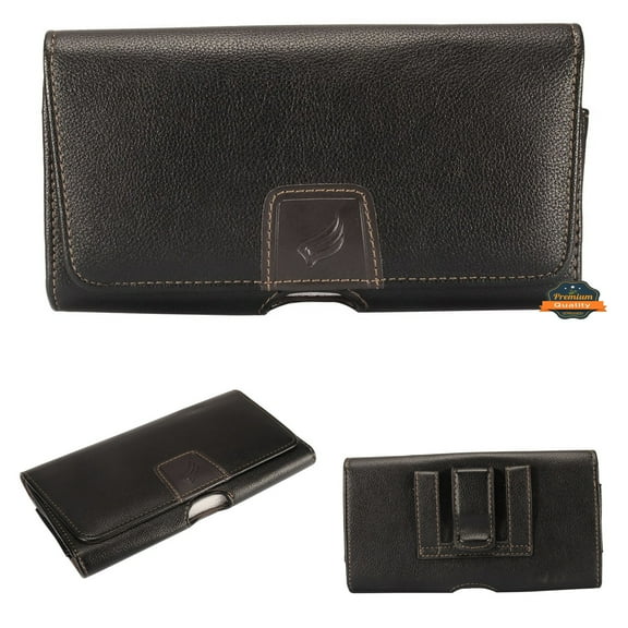 For TCL A3 /TCL A3X Premium Horizontal PU Leather Cell Phone Carrying Case Pouch with Belt Clip Holster Universal Phone Holder - Black