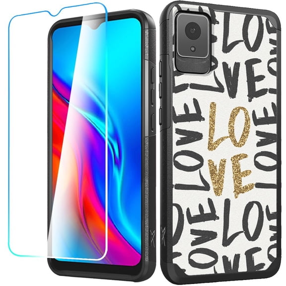 For TCL K11 Fashion Graphic Design Pattern Hard PC TPU 2in1 Tough Strong Hybrid Shockproof Frame + Screen Protectror Cover ,Xpm Phone Case [ Love ]
