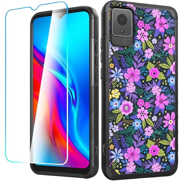 For TCL K11 Fashion Graphic Design Pattern Hard PC TPU 2in1 Tough Strong Hybrid Shockproof Frame + Screen Protectror Cover ,Xpm Phone Case [ Mystical Floral Boom ]