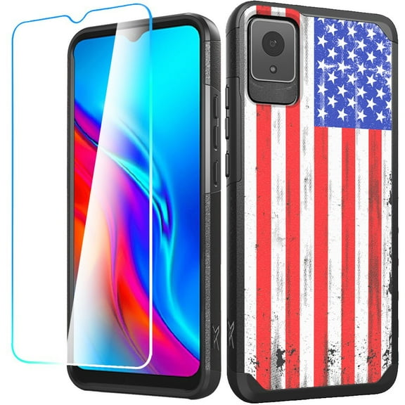 For TCL K11 Fashion Graphic Design Pattern Hard PC TPU 2in1 Tough Strong Hybrid Shockproof Frame + Screen Protectror Cover ,Xpm Phone Case [ USA Flag ]