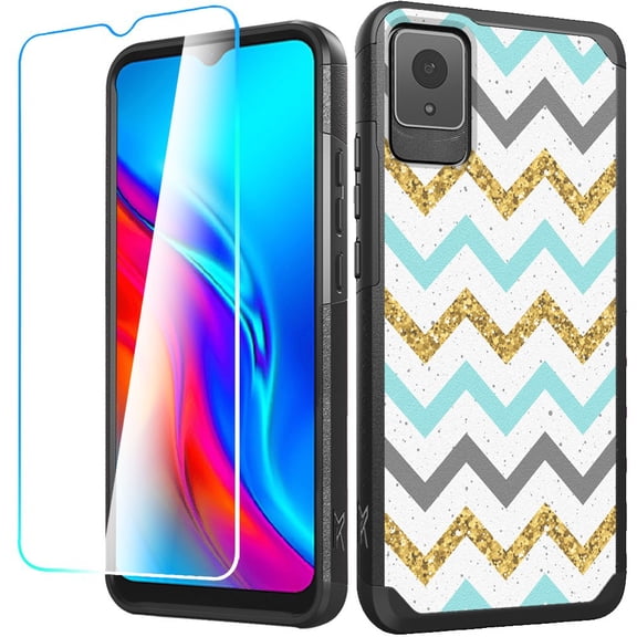 For TCL K11 Fashion Graphic Design Pattern Hard PC TPU 2in1 Tough Strong Hybrid Shockproof Frame + Screen Protectror Cover ,Xpm Phone Case [ ZigZag ]