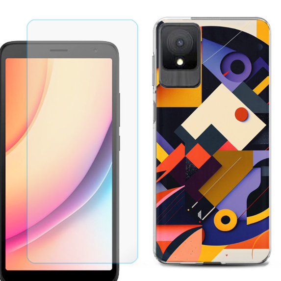 For TCL K11 Phone Case Cover, Shockproof Case with Tempered Glass Screen Protector, by OneToughShield - Abstract Art