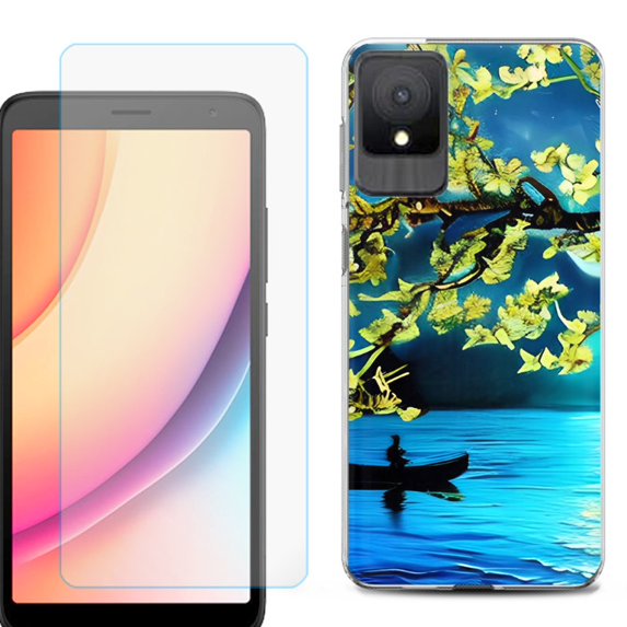For TCL K11 Phone Case Cover, Shockproof Case with Tempered Glass Screen Protector, by OneToughShield - Almond Blossom Night