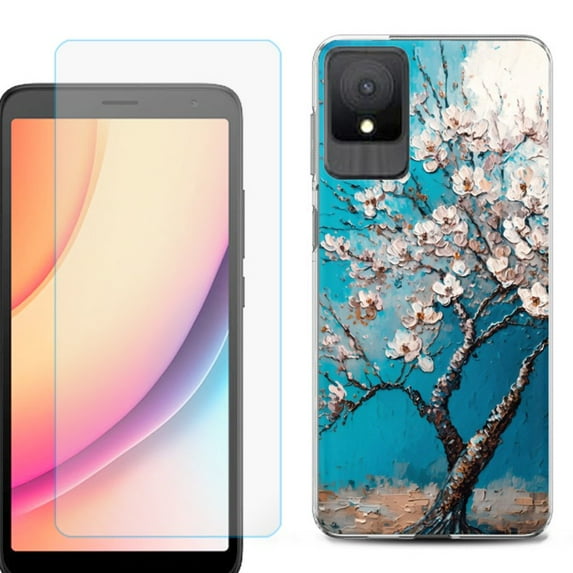 For TCL K11 Phone Case Cover, Shockproof Case with Tempered Glass Screen Protector, by OneToughShield - Almond Tree