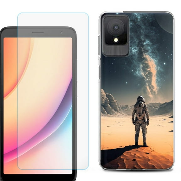 For TCL K11 Phone Case Cover, Shockproof Case with Tempered Glass Screen Protector, by OneToughShield - Astronaut Milkyway