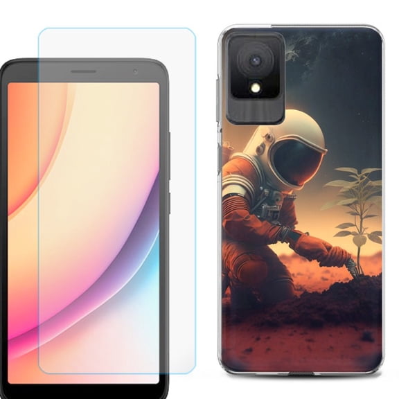 For TCL K11 Phone Case Cover, Shockproof Case with Tempered Glass Screen Protector, by OneToughShield - Astronaut Planting