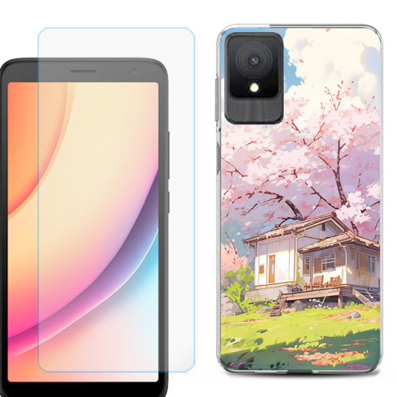 For TCL K11 Phone Case Cover, Shockproof Case with Tempered Glass Screen Protector, by OneToughShield - Aura Spring