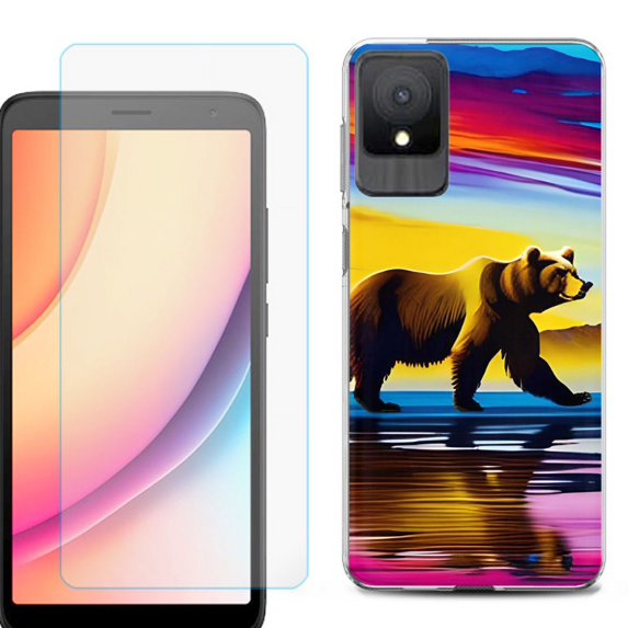 For TCL K11 Phone Case Cover, Shockproof Case with Tempered Glass Screen Protector, by OneToughShield - Bear