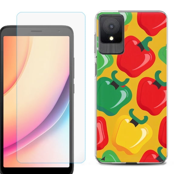 For TCL K11 Phone Case Cover, Shockproof Case with Tempered Glass Screen Protector, by OneToughShield - Bell Pepper