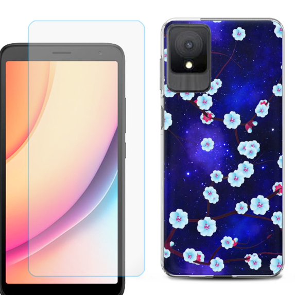 For TCL K11 Phone Case Cover, Shockproof Case with Tempered Glass Screen Protector, by OneToughShield - Blossom Stars