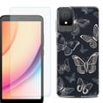 thumbnail image 1 of For TCL K11 Phone Case Cover, Shockproof Case with Tempered Glass Screen Protector, by OneToughShield - Butterfly BW, 1 of 3