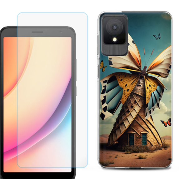 For TCL K11 Phone Case Cover, Shockproof Case with Tempered Glass Screen Protector, by OneToughShield - Butterfly Windmills