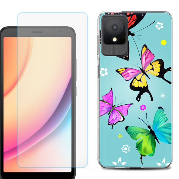 For TCL K11 Phone Case Cover, Shockproof Case with Tempered Glass Screen Protector, by OneToughShield - Butterfly