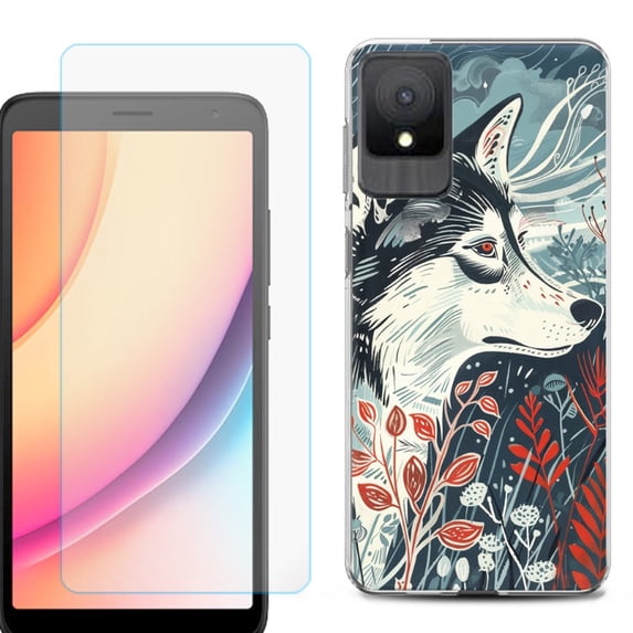 For TCL K11 Phone Case Cover, Shockproof Case with Tempered Glass Screen Protector, by OneToughShield - Calm Husky