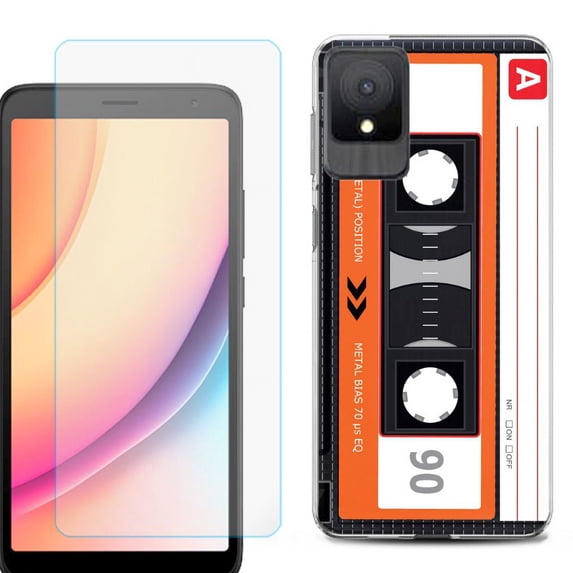 For TCL K11 Phone Case Cover, Shockproof Case with Tempered Glass Screen Protector, by OneToughShield - Cassette Orange