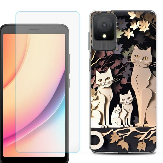 For TCL K11 Phone Case Cover, Shockproof Case with Tempered Glass Screen Protector, by OneToughShield - Cat Craft