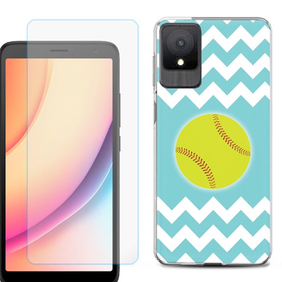 For TCL K11 Phone Case Cover, Shockproof Case with Tempered Glass Screen Protector, by OneToughShield - Chevron/Softball
