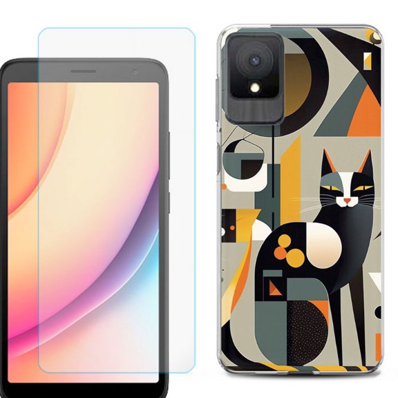 For TCL K11 Phone Case Cover, Shockproof Case with Tempered Glass Screen Protector, by OneToughShield - Chill Cat
