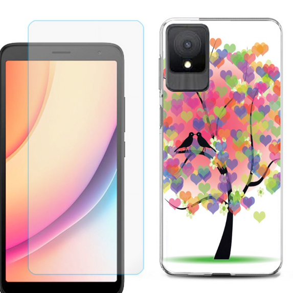 For TCL K11 Phone Case Cover, Shockproof Case with Tempered Glass Screen Protector, by OneToughShield - Color Hearts Tree