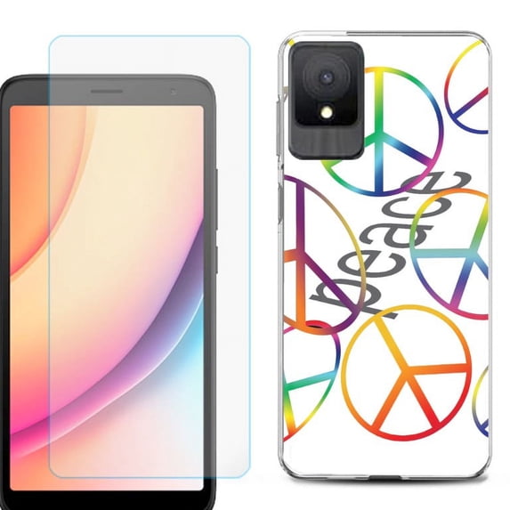 For TCL K11 Phone Case Cover, Shockproof Case with Tempered Glass Screen Protector, by OneToughShield - Colorful Peace
