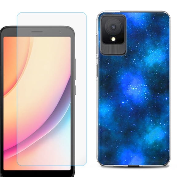 For TCL K11 Phone Case Cover, Shockproof Case with Tempered Glass Screen Protector, by OneToughShield - Cosmos/Stars