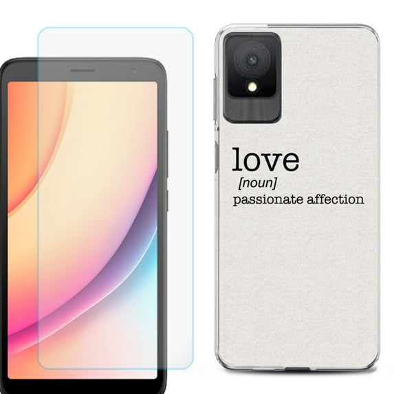 For TCL K11 Phone Case Cover, Shockproof Case with Tempered Glass Screen Protector, by OneToughShield - Dictionary/Love