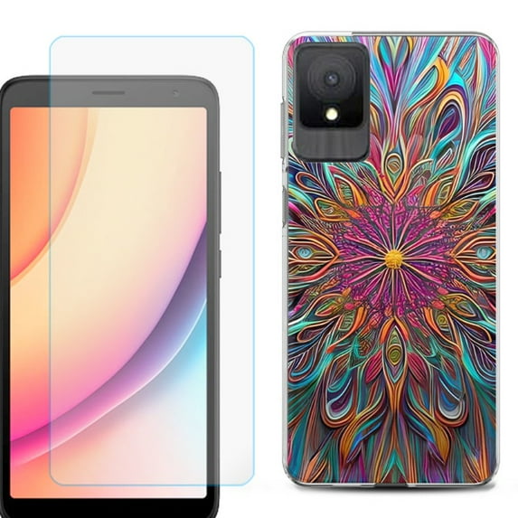 For TCL K11 Phone Case Cover, Shockproof Case with Tempered Glass Screen Protector, by OneToughShield - Doodle Art