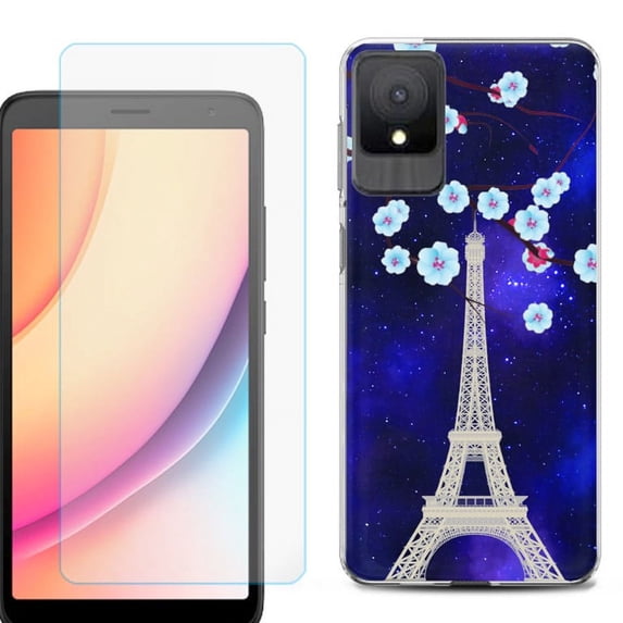 For TCL K11 Phone Case Cover, Shockproof Case with Tempered Glass Screen Protector, by OneToughShield - Eiffel Tower Stars