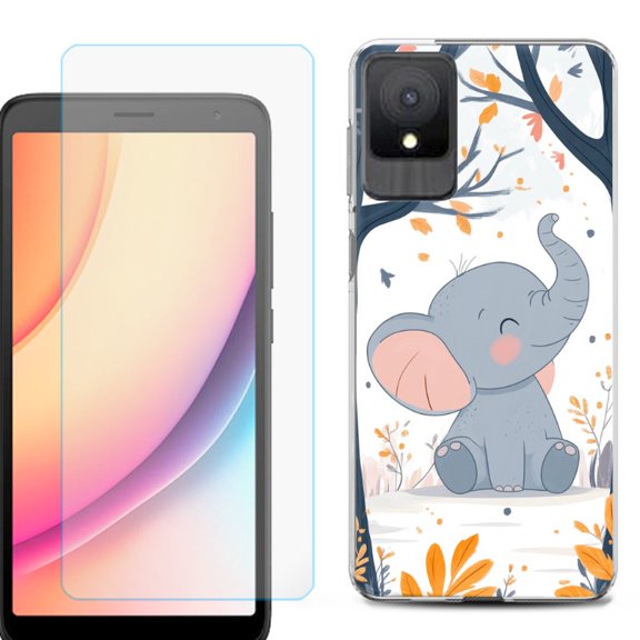 For TCL K11 Phone Case Cover, Shockproof Case with Tempered Glass Screen Protector, by OneToughShield - Elephant Smile