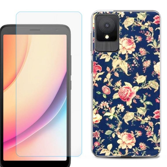For TCL K11 Phone Case Cover, Shockproof Case with Tempered Glass Screen Protector, by OneToughShield - Floral Garden