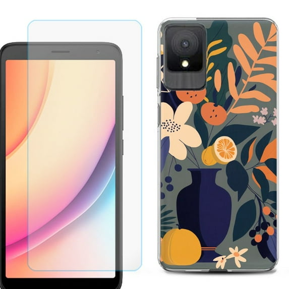 For TCL K11 Phone Case Cover, Shockproof Case with Tempered Glass Screen Protector, by OneToughShield - Flower Art