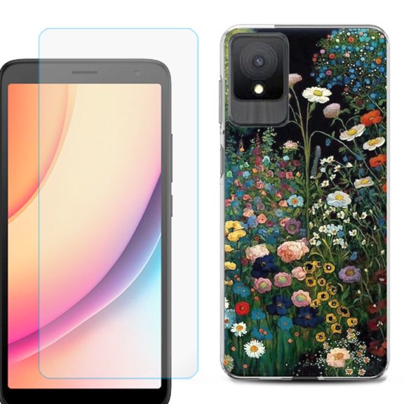 For TCL K11 Phone Case Cover, Shockproof Case with Tempered Glass Screen Protector, by OneToughShield - Flowery Garden
