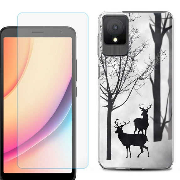 For TCL K11 Phone Case Cover, Shockproof Case with Tempered Glass Screen Protector, by OneToughShield - Forest Deer