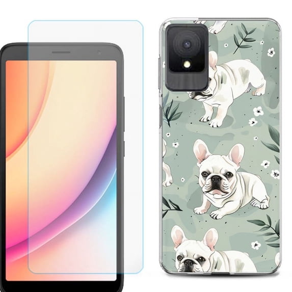 For TCL K11 Phone Case Cover, Shockproof Case with Tempered Glass Screen Protector, by OneToughShield - French Bulldog