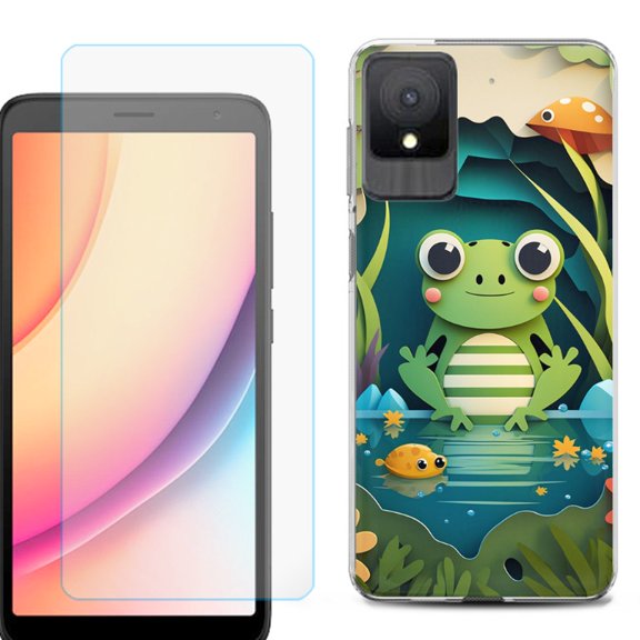For TCL K11 Phone Case Cover, Shockproof Case with Tempered Glass Screen Protector, by OneToughShield - Frog Craft