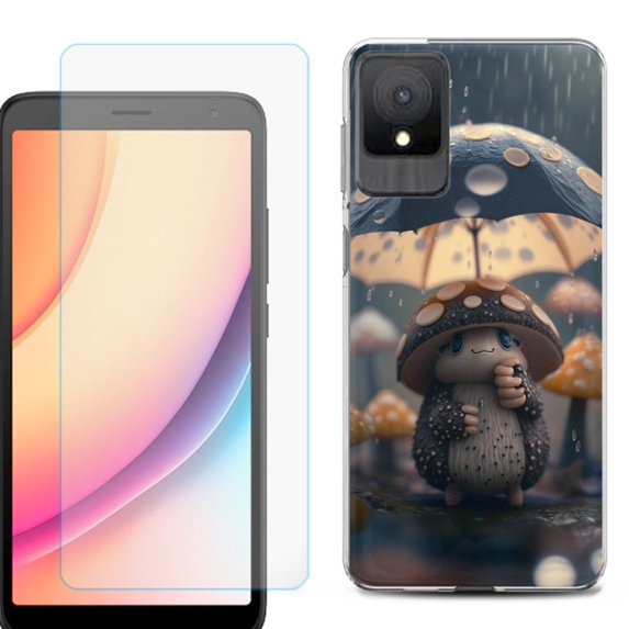 For TCL K11 Phone Case Cover, Shockproof Case with Tempered Glass Screen Protector, by OneToughShield - Frog n Mushroom