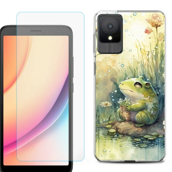 For TCL K11 Phone Case Cover, Shockproof Case with Tempered Glass Screen Protector, by OneToughShield - Frog