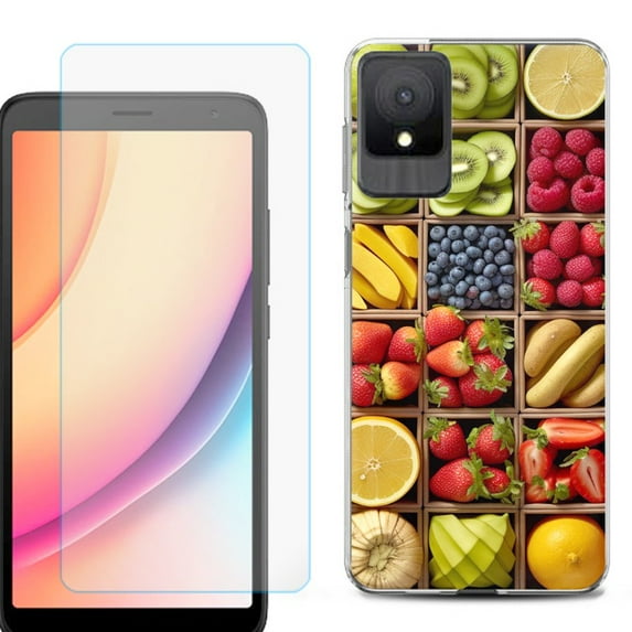 For TCL K11 Phone Case Cover, Shockproof Case with Tempered Glass Screen Protector, by OneToughShield - Fruit Box