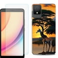 thumbnail image 1 of For TCL K11 Phone Case Cover, Shockproof Case with Tempered Glass Screen Protector, by OneToughShield - Giraffe Sunset, 1 of 3
