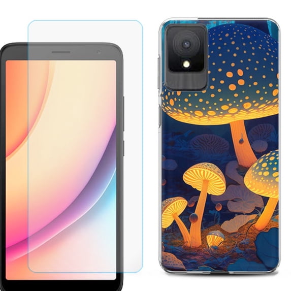 For TCL K11 Phone Case Cover, Shockproof Case with Tempered Glass Screen Protector, by OneToughShield - Glowing Mushroom